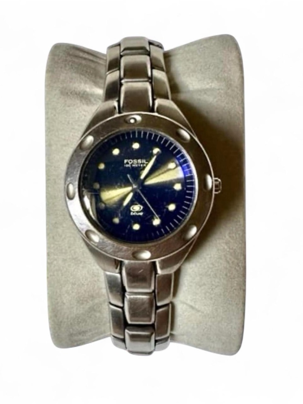 Vintage Fossil Silver Bracelet Watch with Blue Dial